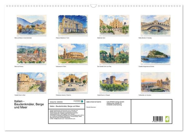 Produktbild: Italien - Baudenkm&auml;ler, Berge und Meer (Wandkalender 2026 DIN A2 quer), CALVENDO Monatskalender