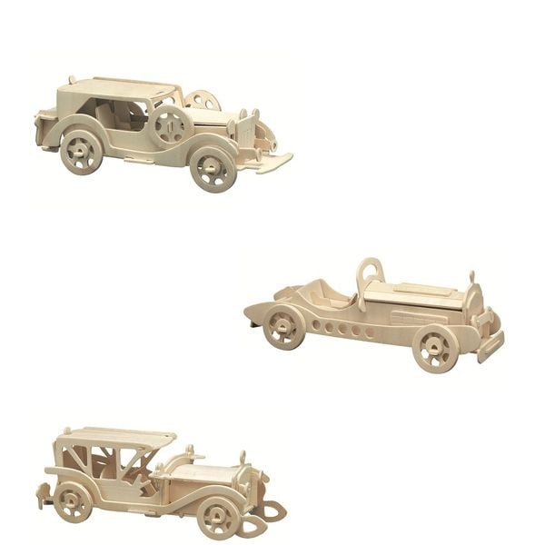 Produktbild: PEBARO 865 - Holzbausatz Oldtimer-Set, Oldtimer I, Oldtimer II, Oldtimer III, 3 Holzkonstruktionen zum Zusammenstecken
