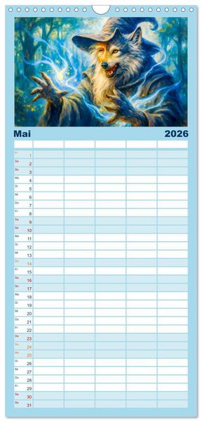 Produktbild: Familienplaner 2026 - Magische Meister - Kalender &uuml;ber Zauberer und ihre Kr&auml;fte mit 5 Spalten (Wandkalender, 21 x 45 cm) CALVENDO