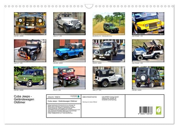 Produktbild: Cuba Jeeps - Gel&auml;ndewagen Oldtimer (Wandkalender 2026 DIN A3 quer), CALVENDO Monatskalender