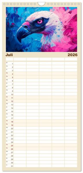 Produktbild: Familienplaner 2026 - Greifv&ouml;gel. Majest&auml;tische Luftakrobaten in &Ouml;loptik mit 5 Spalten (Wandkalender, 21 x 45 cm) CALVENDO