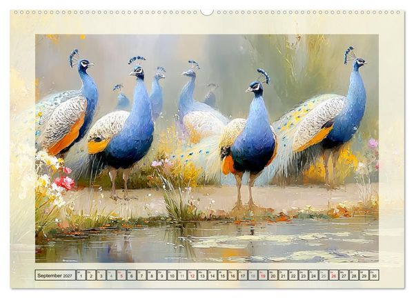 Produktbild: Pfaue. Elegante Zierv&ouml;gel im englischen Garten (Wandkalender 2027 DIN A2 quer), CALVENDO Monatskalender