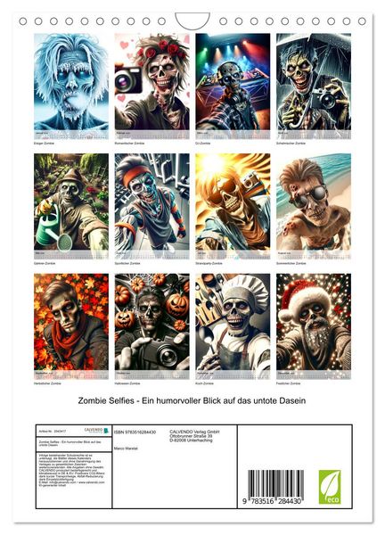 Produktbild: Zombie Selfies - Ein humorvoller Blick auf das untote Dasein (Wandkalender 2026 DIN A4 hoch), CALVENDO Monatskalender