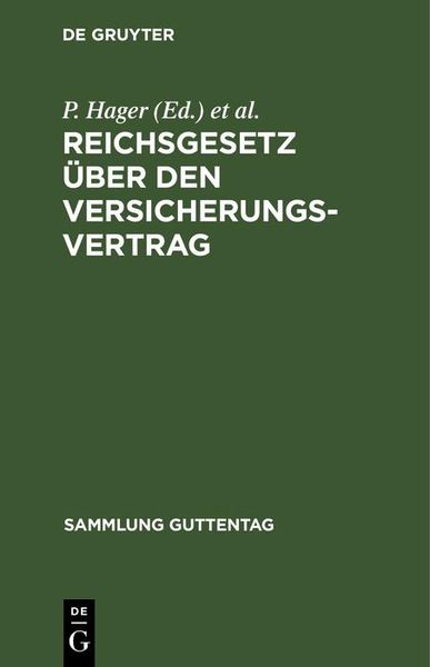 Produktbild: Reichsgesetz &uuml;ber den Versicherungsvertrag