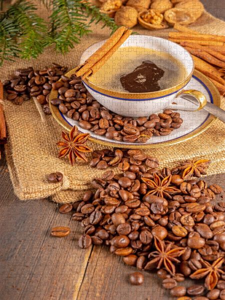 Produktbild: CALVENDO Puzzle Kaffee mit Zimt und Bohnen | 1000 Teile Lege-Gr&ouml;&szlig;e 64x48cm Foto-Puzzle f&uuml;r gl&uuml;ckliche Stunden