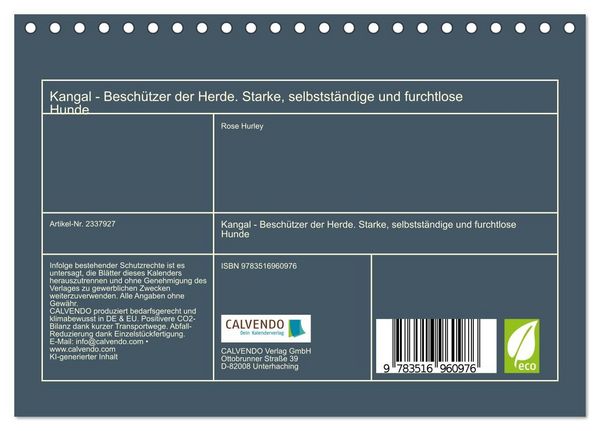Produktbild: Kangal - Besch&uuml;tzer der Herde. Starke, selbstst&auml;ndige und furchtlose Hunde (Tischkalender 2027 DIN A5 quer), CALVENDO Monatskalender