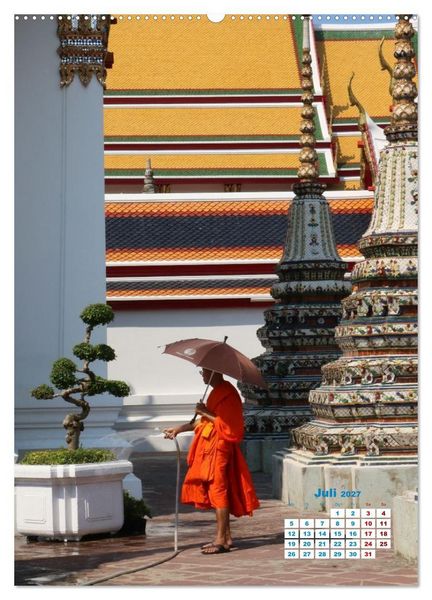 Produktbild: Bangkoks Tempel - Goldene Pagoden und safrangelbe Roben (Wandkalender 2027 DIN A2 hoch), CALVENDO Monatskalender