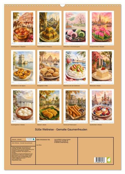 Produktbild: S&uuml;&szlig;e Weltreise - Gemalte Gaumenfreuden (Wandkalender 2027 DIN A2 hoch), CALVENDO Monatskalender