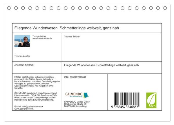 Produktbild: Fliegende Wunderwesen. Schmetterlinge weltweit, ganz nah (Tischkalender 2026 DIN A5 quer), CALVENDO Monatskalender