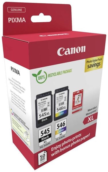 Produktbild: Canon Druckerpatrone PG-545XL/CL-546XL Photo Value Pack Original 2er-Pack Schwarz, Cyan, Magenta, Gelb 8286B011