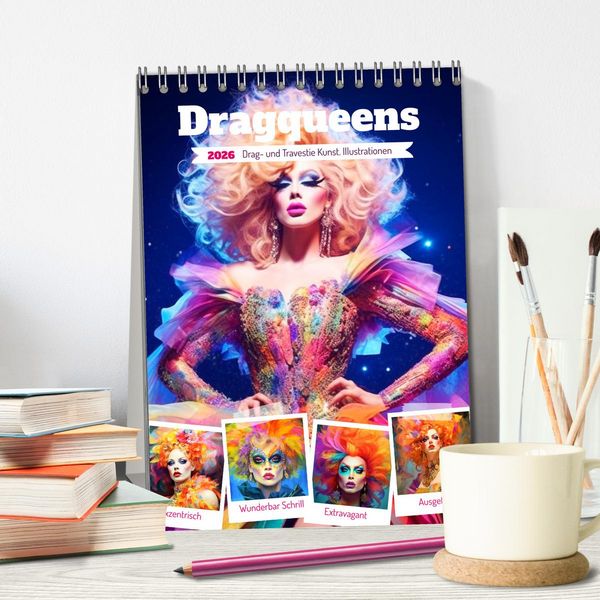 Produktbild: Dragqueens. Drag- und Travestie Kunst. Illustrationen (Tischkalender 2026 DIN A5 hoch), CALVENDO Monatskalender