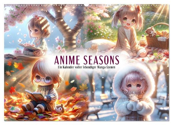 Anime Seasons: Ein Kalender voller lebendiger Manga-Szenen (Wandkalender 2025 DIN A2 quer), CALVENDO Monatskalender