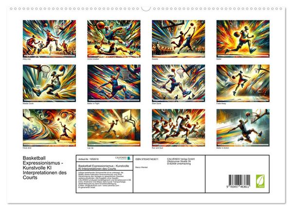 Produktbild: Basketball Expressionismus - Kunstvolle KI Interpretationen des Courts (hochwertiger Premium Wandkalender 2026 DIN A2 quer), Kunstdruck in Hochglanz
