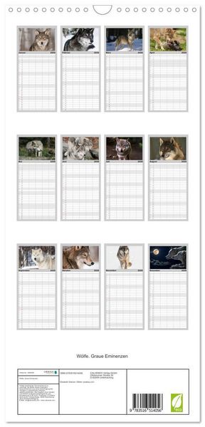 Produktbild: Familienplaner 2026 - W&ouml;lfe. Graue Eminenzen mit 5 Spalten (Wandkalender, 21 x 45 cm) CALVENDO
