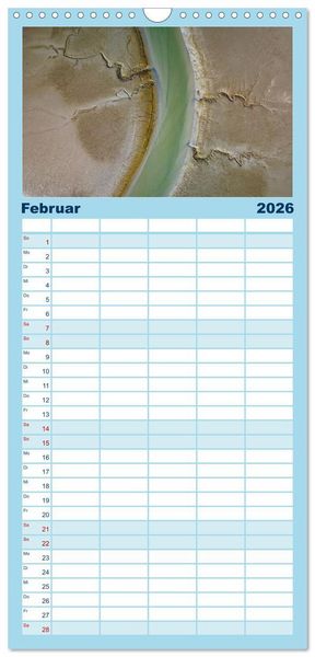 Produktbild: Familienplaner 2026 - neunziggrad I photoart: das wattenmeer von oben mit 5 Spalten (Wandkalender, 21 x 45 cm) CALVENDO