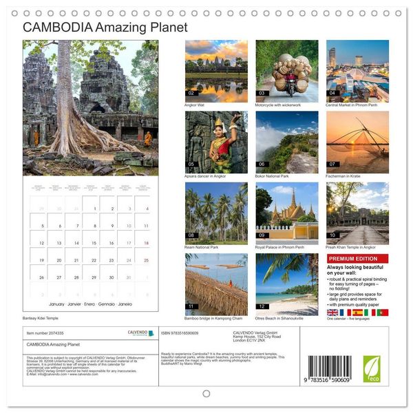 Produktbild: CAMBODIA Amazing Planet (Wall Calendar 2026 12 &times; 12 Inch) CALVENDO 12 Month Wall Calendar