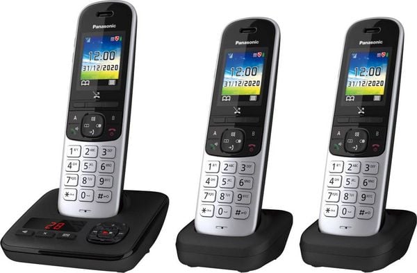 Panasonic KX-TGH723GS DECT Schnurloses Telefon analog Babyphone, Anrufbeantworter, Freisprechen Schwarz, Silber