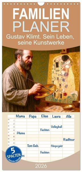 Produktbild: Familienplaner 2026 - Gustav Klimt. Sein Leben, seine Kunstwerke mit 5 Spalten (Wandkalender, 21 x 45 cm) CALVENDO