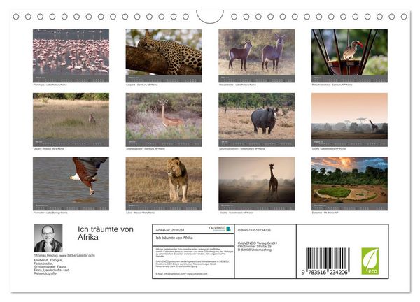 Produktbild: Ich tr&auml;umte von Afrika (Wandkalender 2026 DIN A4 quer), CALVENDO Monatskalender