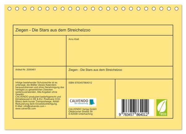 Produktbild: Ziegen - Die Stars aus dem Streichelzoo (Tischkalender 2026 DIN A5 quer), CALVENDO Monatskalender