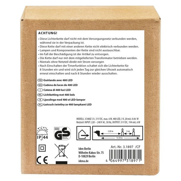 Produktbild: Idena LED Cluster Lichterkette warmwei&szlig; 14,5m 480er Au&szlig;en