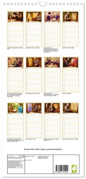 Produktbild: Familienplaner 2026 - Gustav Klimt. Sein Leben, seine Kunstwerke mit 5 Spalten (Wandkalender, 21 x 45 cm) CALVENDO