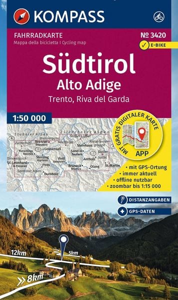 Produktbild: KOMPASS Fahrradkarte 3420 S&uuml;dtirol / Alto Adige, Trento, Riva del Garda (4 Karten im Set) 1:50.000