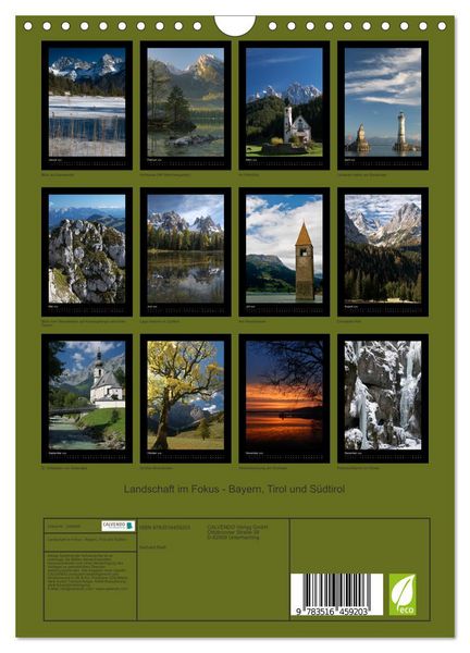 Produktbild: Landschaft im Fokus - Bayern, Tirol und S&uuml;dtirol (Wandkalender 2026 DIN A4 hoch), CALVENDO Monatskalender