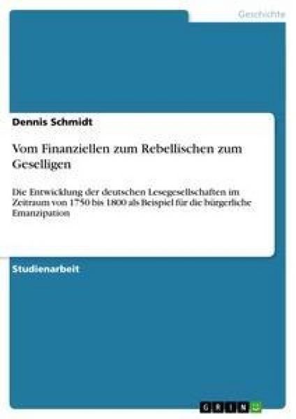 Vom Finanziellen zum Rebellischen zum Geselligen, Taschenbuch von Dennis Schmidt, GRIN, 9783656354994