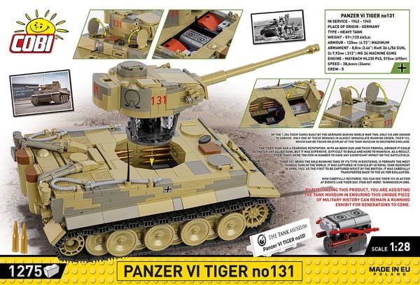 Produktbild: COBI Historical Collection 2588 - Panzer VI Tiger no131, WWII, Bausatz 1:28, 1275 Klemmbausteine