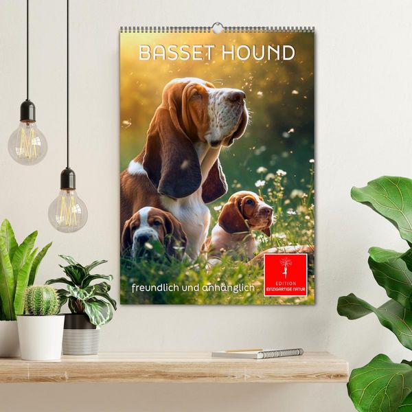 Produktbild: Basset Hound - freundlich und anh&auml;nglich (Wandkalender 2026 DIN A2 hoch), CALVENDO Monatskalender