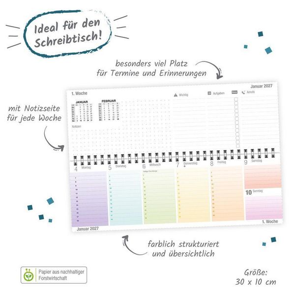 Produktbild: TR&Ouml;TSCH - Schreibtischquerkalender Timer Farben (eine Woche 2 Seiten) 2027