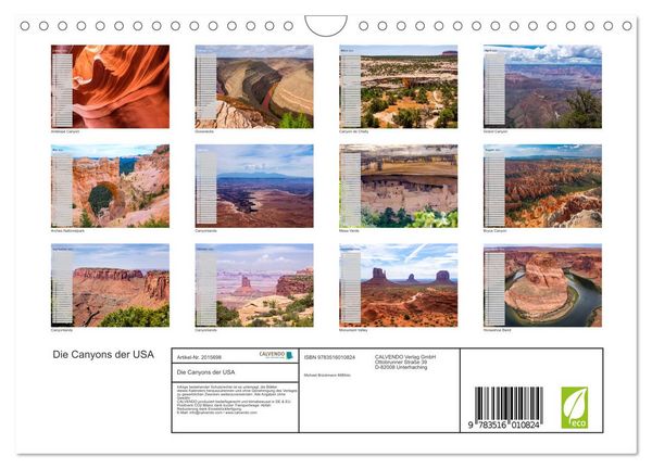 Produktbild: Die Canyons der USA (Wandkalender 2026 DIN A4 quer), CALVENDO Monatskalender