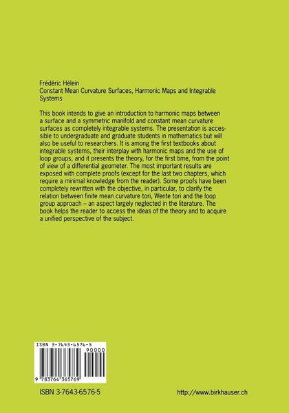 Produktbild: Constant Mean Curvature Surfaces, Harmonic Maps and Integrable Systems