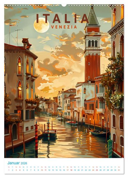 Produktbild: Italien - Old School Poster Style (Wandkalender 2026 DIN A2 hoch), CALVENDO Monatskalender