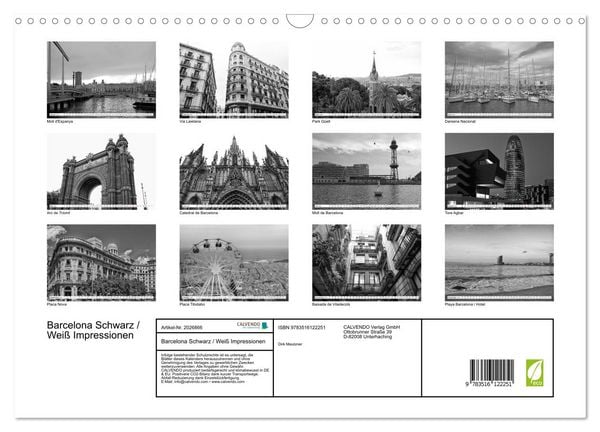 Produktbild: Barcelona Schwarz / Wei&szlig; Impressionen (Wandkalender 2026 DIN A3 quer), CALVENDO Monatskalender