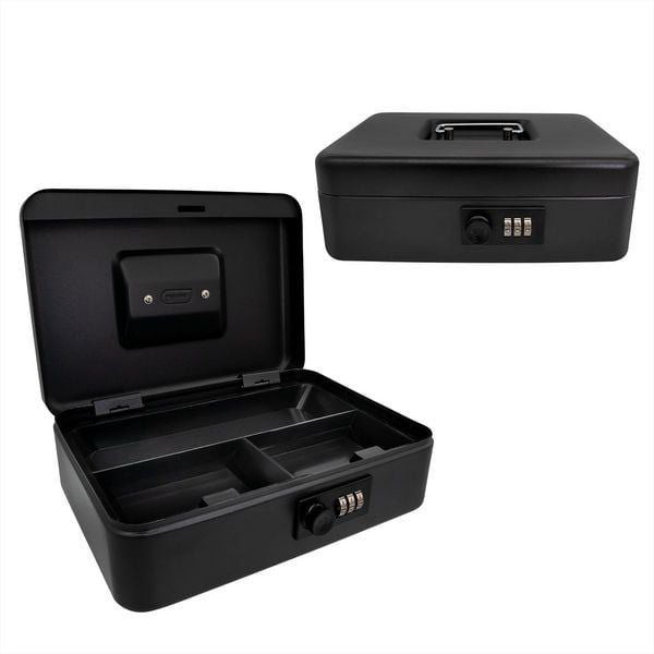 Idena Geldkassette aus Metall mit Zahlenschloss schwarz 25x18x9cm