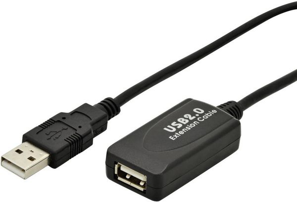 Digitus USB-Kabel USB 2.0 5.00 m Aktiv mit Signalverstärkung USB-A Stecker, USB-A Buchse Schwarz DA-70130-4