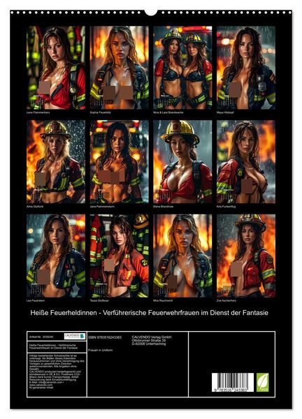 Produktbild: Hei&szlig;e Feuerheldinnen - Verf&uuml;hrerische Feuerwehrfrauen im Dienst der Fantasie (hochwertiger Premium Wandkalender 2026 DIN A2 hoch), Kunstdruck in Hochglanz
