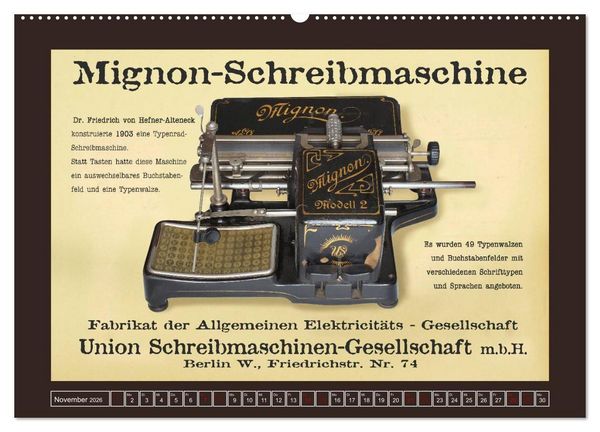 Produktbild: Schreibmaschinen um 1900 (hochwertiger Premium Wandkalender 2026 DIN A2 quer), Kunstdruck in Hochglanz