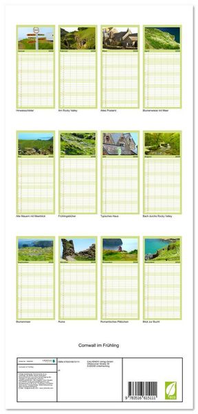 Produktbild: Familienplaner 2026 - Cornwall im Fr&uuml;hling mit 5 Spalten (Wandkalender, 21 x 45 cm) CALVENDO