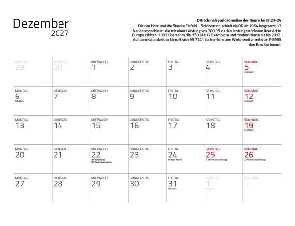 Produktbild: Dampfloks in Farbe 2027 Eintragkalender