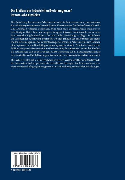 Produktbild: Der Einfluss der industriellen Beziehungen auf interne Arbeitsm&auml;rkte