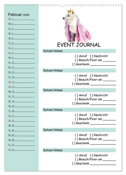 Produktbild: B-DAY PLANER - Aquarell Hunderassen - F&uuml;r Termine, Geschenke, Eventdetails & mehr (hochwertiger Premium Wandkalender 2026 DIN A2 hoch), Kunstdruck in Hochglanz