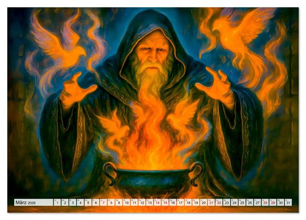 Produktbild: Magische Meister - Kalender &uuml;ber Zauberer und ihre Kr&auml;fte (Tischkalender 2026 DIN A5 quer), CALVENDO Monatskalender
