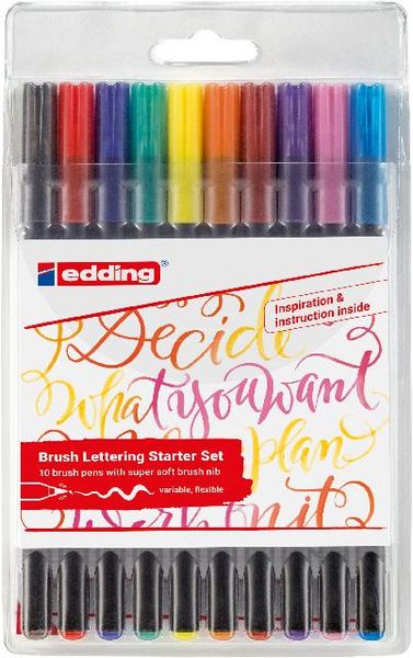 Produktbild: edding 1340 Fasermaler Brushpens, 10er Set mit variabler Pinselspitze