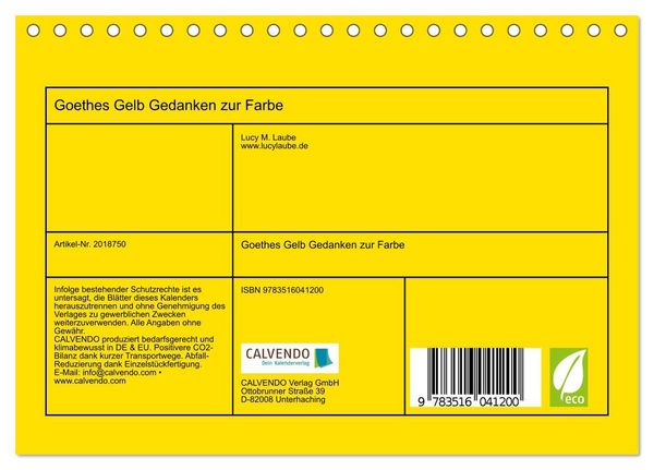 Produktbild: Goethes Gelb Gedanken zur Farbe (Tischkalender 2026 DIN A5 quer), CALVENDO Monatskalender
