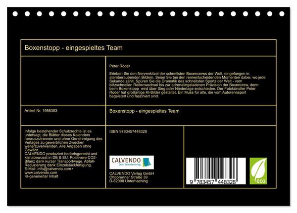 Produktbild: Boxenstopp - eingespieltes Team (Tischkalender 2026 DIN A5 quer), CALVENDO Monatskalender