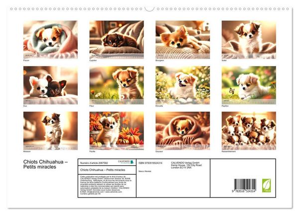 Produktbild: Chiots Chihuahua - Petits miracles (Calendrier mural 2026 DIN A2 vertical) calendrier de bureau