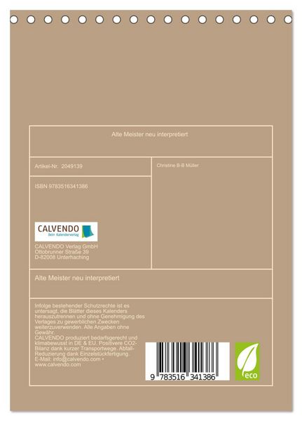 Produktbild: Alte Meister neu interpretiert (Tischkalender 2026 DIN A5 hoch), CALVENDO Monatskalender